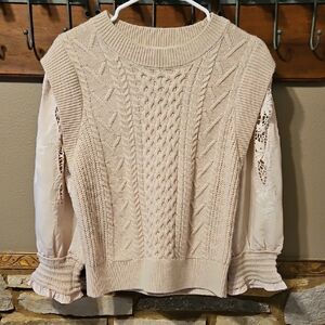 Another Love Unique Knit Sweater With Doily Sleeves Size Medium
